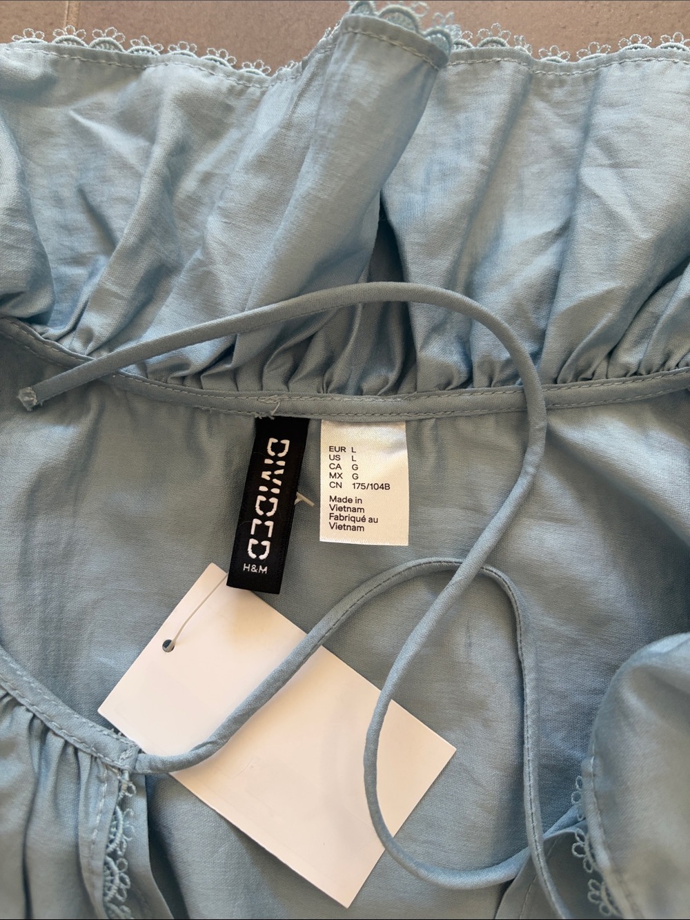 H&M Light Blue Ruffle Collar Tie-Front Blouse, nwt - Picture 6 of 17